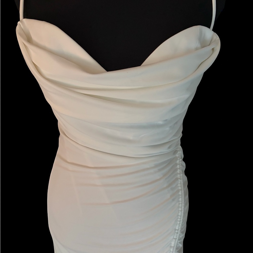 Zara White Strap Ruched Side-Tie Midi Dress - Picture 2 of 8